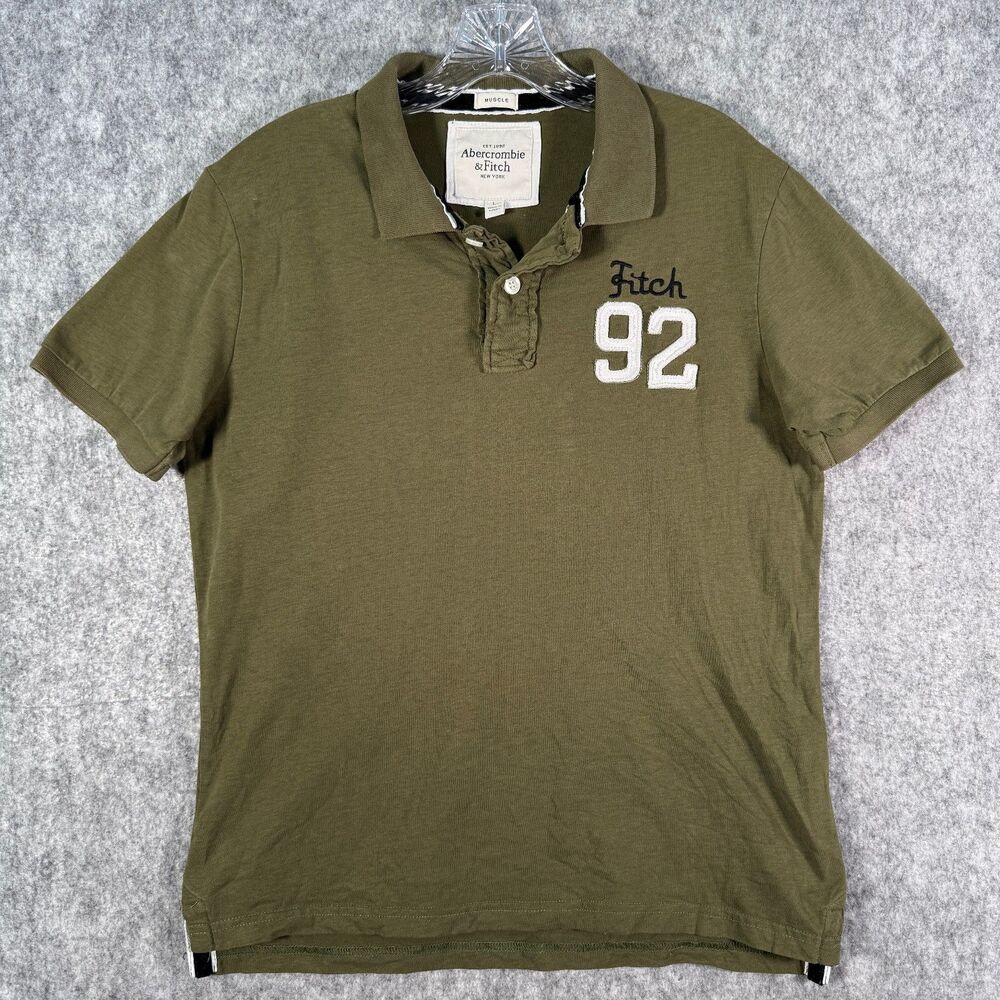 Abercrombie & Fitch Polo Shirt Mens L Green Muscle Fit Slim Y2k Logo Applique